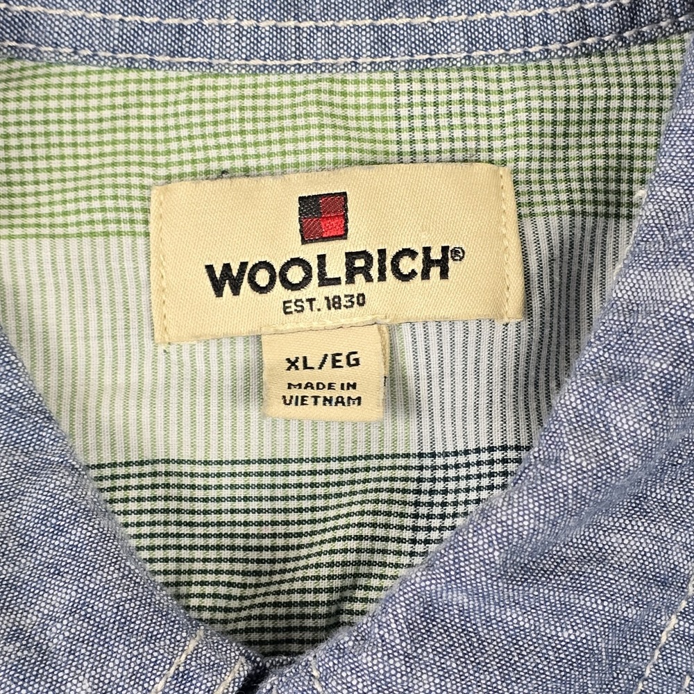 Woolrich  Shirt Mens XL Blue Chambray Casual Short Sleeve‎ Button Up Pockets - Picture 7 of 13